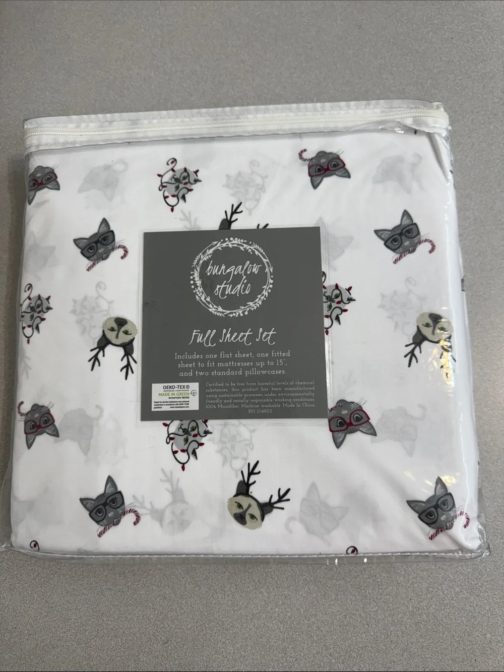 BUNGALOW STUDIOS FULL SHEET SET - Festive CHRISTMAS CATS Gray & Red Accents NEW